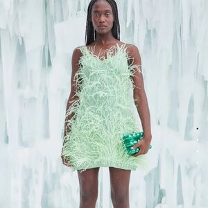 Cult Gaia Zariah green feather mini dress size M